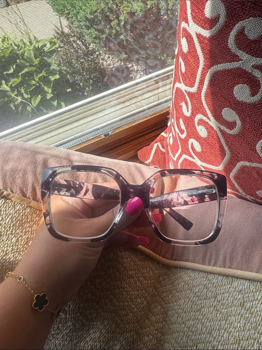 Oversized Transparent Deep Purple Square Glasses for Women
